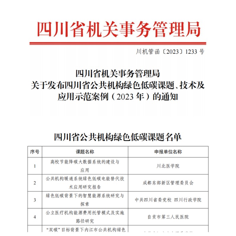 我校获得四川省公共机构绿色低碳课题立项