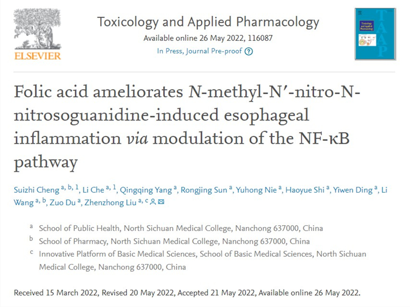 公共卫生学院本科生在毒理和药理学知名杂志发表原创性研究论文