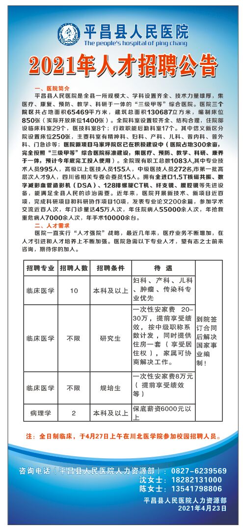 平昌县人民医院招聘