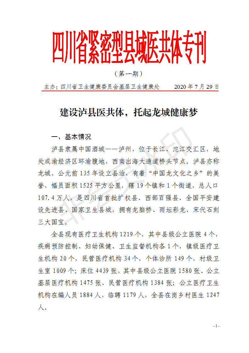 紧密型县域医共体专刊 （第一期）