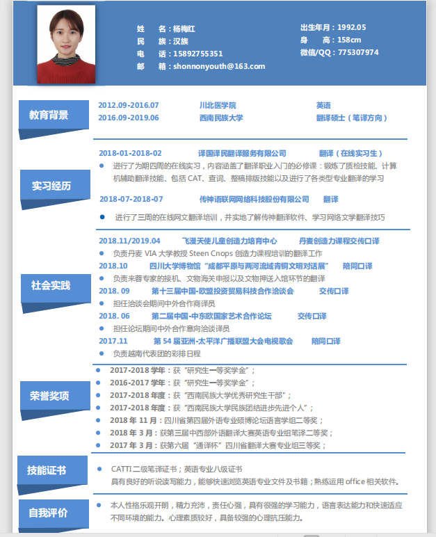 外国语言文化系优秀校友：杨梅红
