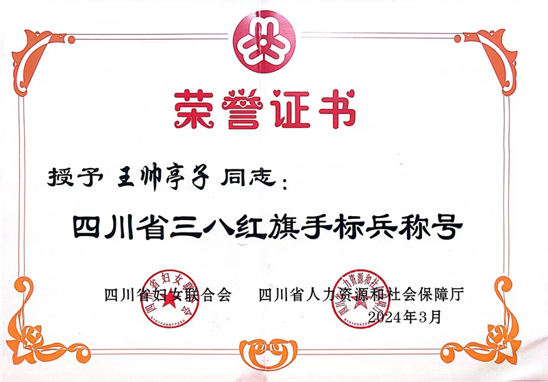喜报！我校王帅亭子老师荣获“四川省三八红旗手标兵”称号